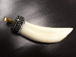 Pave Black Diamond Rhinestone Capped Shell Horn Tusk Pendant Cream Tibet Horn