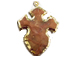 Jasper Cross Gold Edged Pendant - Hand carved Brown Gemstone - 2.25 Inch, Tibet pendant, Boho pendant