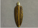 Carved Bone Brown Feather Pendant with Gold tone Cap, 2.7 inch long