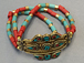 Tibetan Bracelet Turquoise Lapis Inlay Coral Red and turquoise Beads 2-inch Center piece