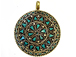 Tibetan Pendant Turquoise Inlay 2 Inch Gold Brass Plated - TP15large