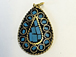 Tibetan Drop Pendant  Turquoise  Inlay 1.25-inch Gold Brass Plated - TP19